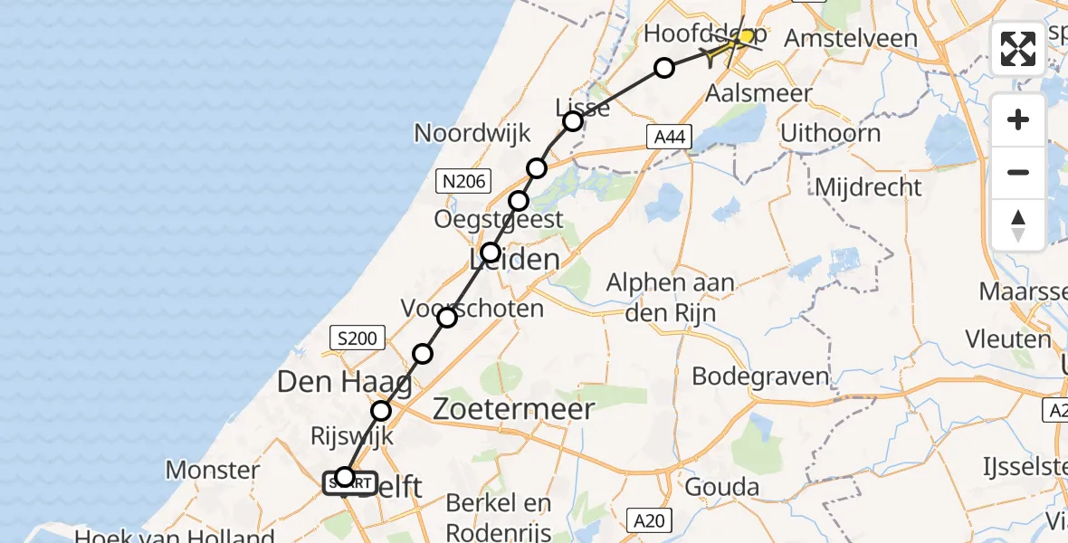 Routekaart van de vlucht: Politiehelikopter naar Hoofddorp, Woudselaan