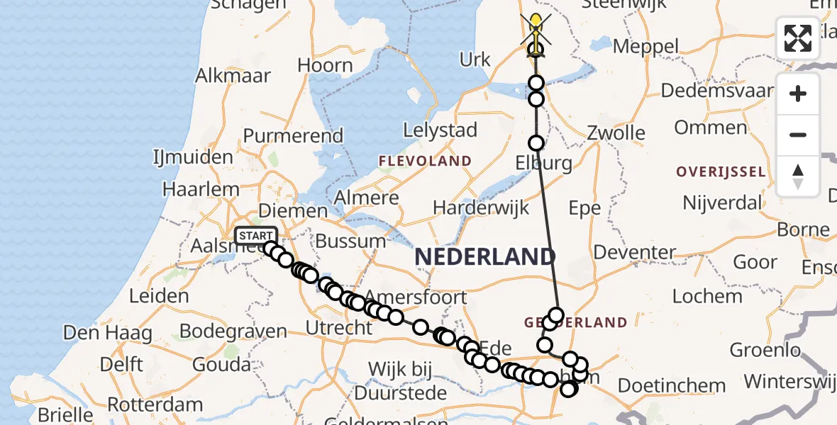 Routekaart van de vlucht: Politieheli naar Emmeloord, Molenspad