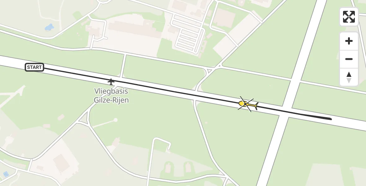 Routekaart van de vlucht: Politieheli naar Vliegbasis Gilze-Rijen, Rijksweg