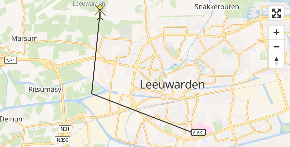 Routekaart van de vlucht: Ambulancehelikopter naar Vliegbasis Leeuwarden, Ferbiningspaad