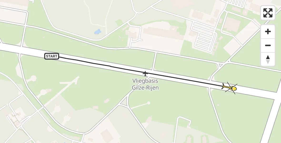 Routekaart van de vlucht: Politieheli naar Vliegbasis Gilze-Rijen, Rijksweg