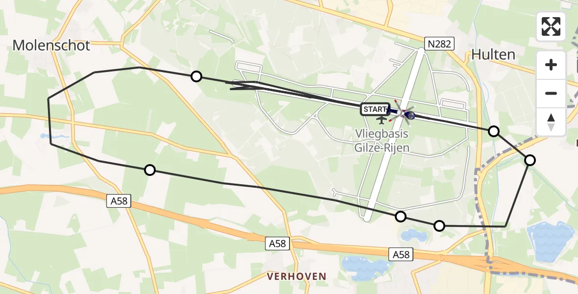 Vluchtroute Politiehelikopter Vliegbasis Gilze-Rijen - Vliegbasis Gilze-Rijen, 29 april 2025, 10:08
