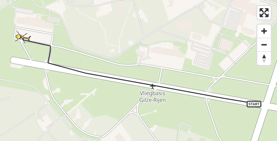 Routekaart van de vlucht: Politieheli naar Vliegbasis Gilze-Rijen, Rijksweg