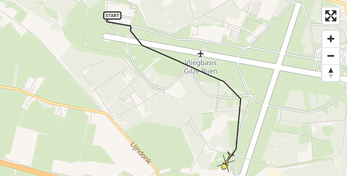 Routekaart van de vlucht: Politieheli naar Vliegbasis Gilze-Rijen, Rijksweg