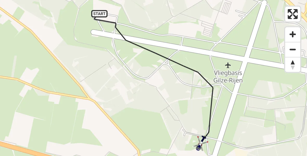 Vluchtroute Politiehelikopter Vliegbasis Gilze-Rijen - Vliegbasis Gilze-Rijen, 29 april 2025, 12:00