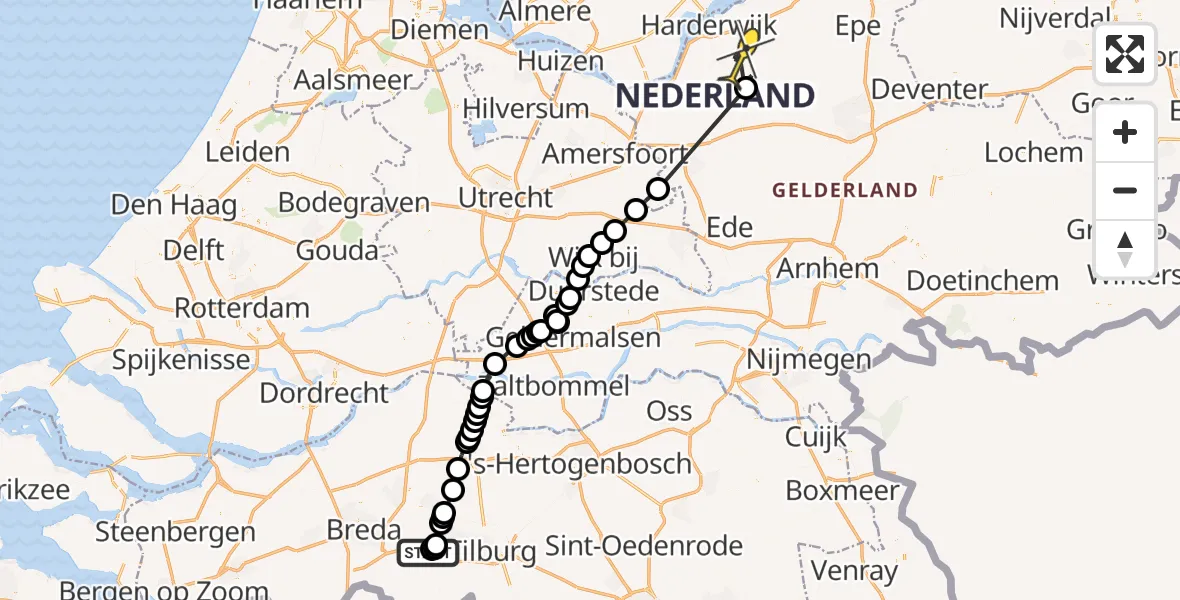 Routekaart van de vlucht: Politiehelikopter naar Ermelo, Burgemeester Ballingsweg