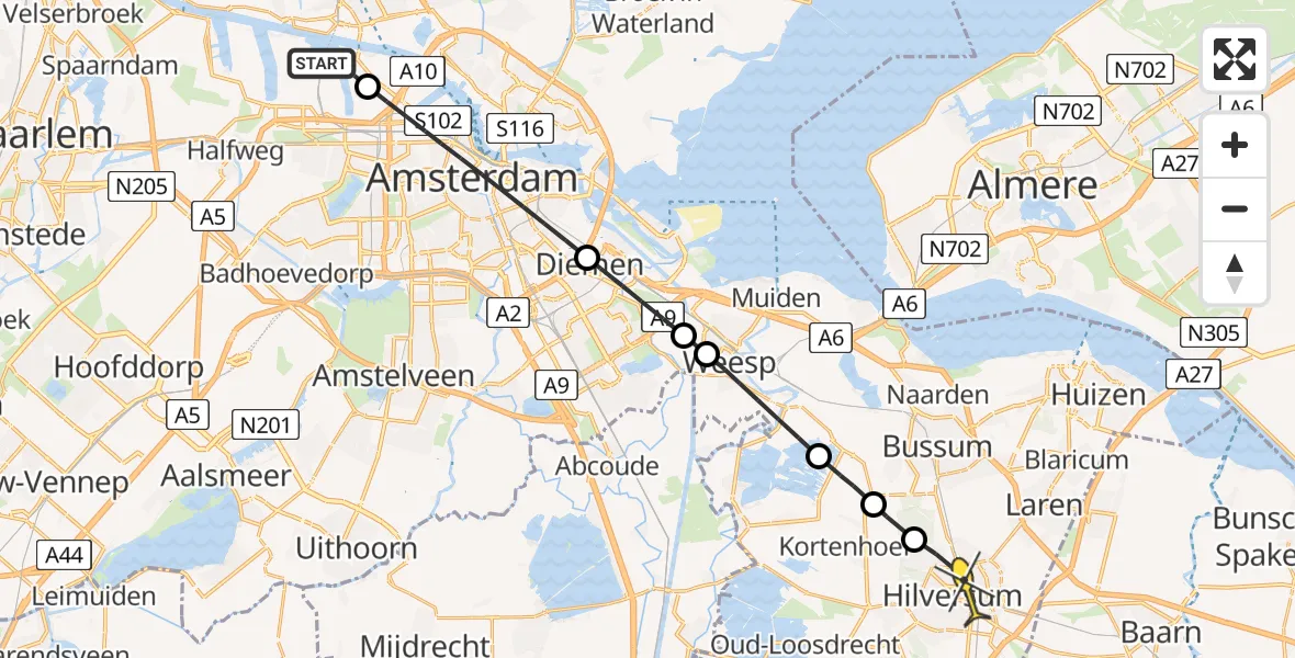 Routekaart van de vlucht: Lifeliner 1 naar Hilversum, Kompasweg