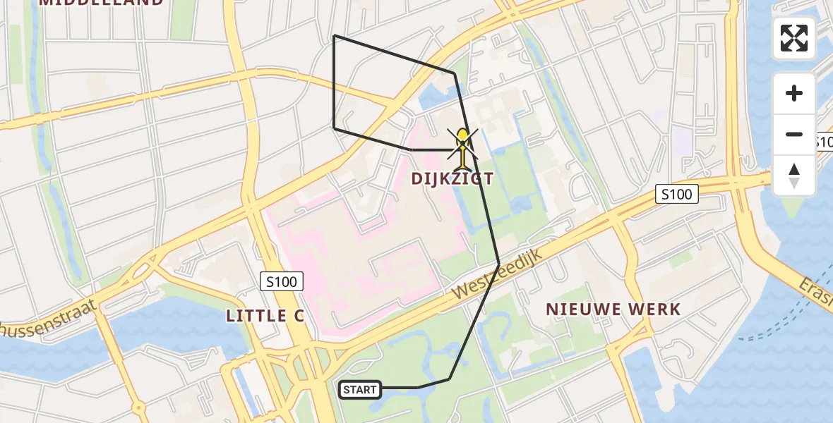 Routekaart van de vlucht: Lifeliner 2 naar Erasmus MC, Museumpark