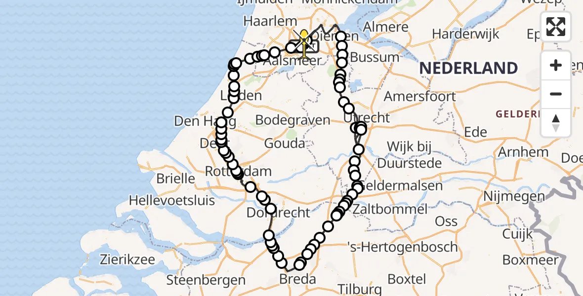 Routekaart van de vlucht: Politieheli naar Schiphol, Aalsmeer