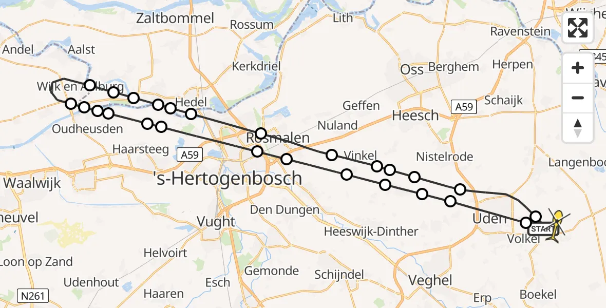 Routekaart van de vlucht: Lifeliner 3 naar Vliegbasis Volkel, Goorkensweg