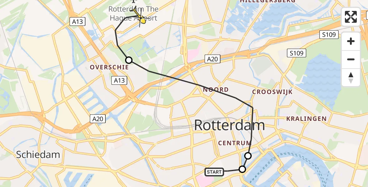 Routekaart van de vlucht: Lifeliner 2 naar Rotterdam The Hague Airport, Wijnkade
