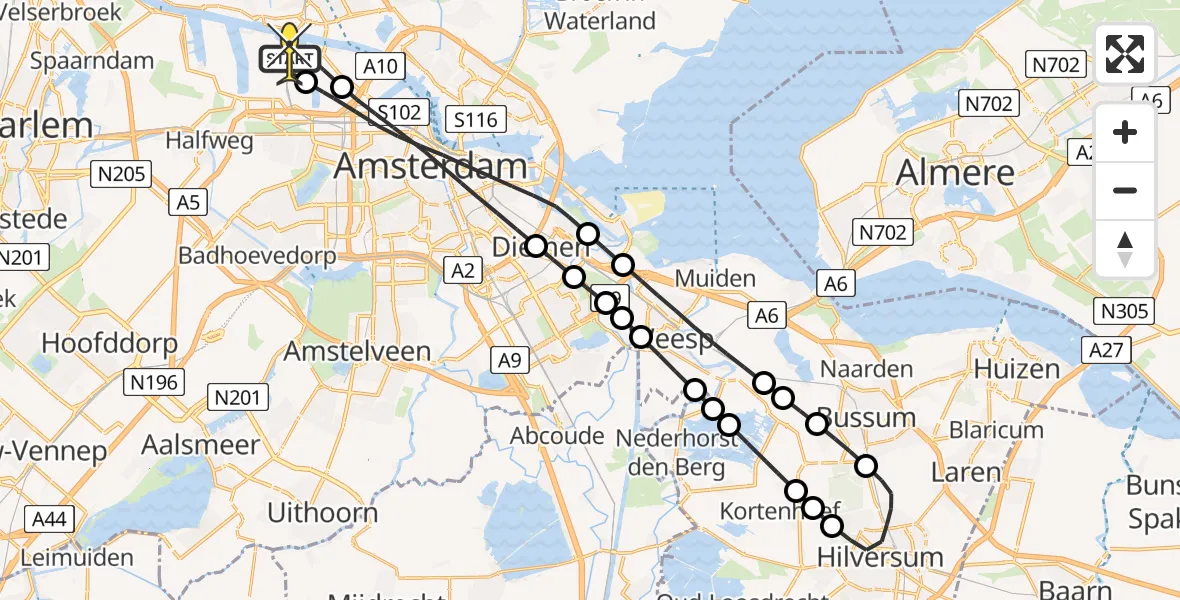 Routekaart van de vlucht: Lifeliner 1 naar Amsterdam Heliport, Kajuitpad