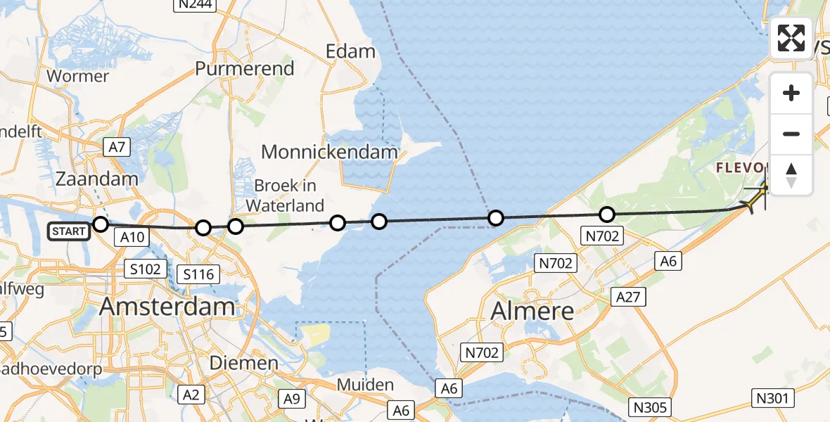 Routekaart van de vlucht: Lifeliner 1 naar Lelystad, Westhavenweg
