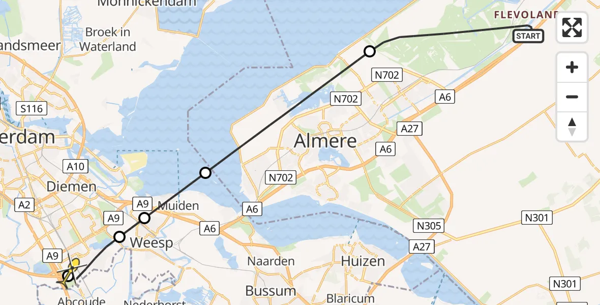 Routekaart van de vlucht: Lifeliner 1 naar Academisch Medisch Centrum (AMC), Helipad