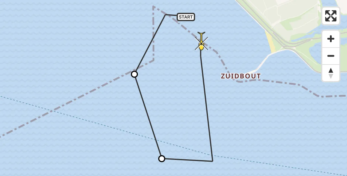 Routekaart van de vlucht: Kustwachthelikopter naar Stavenisse, Zuidbout