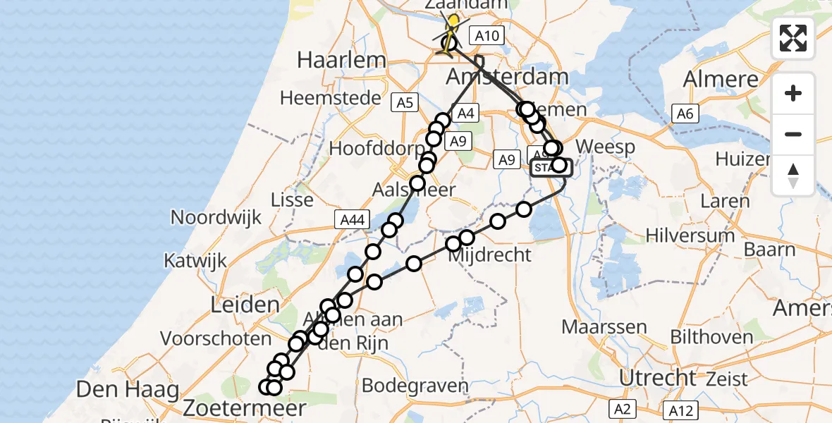 Routekaart van de vlucht: Lifeliner 1 naar Amsterdam Heliport, Meernhof