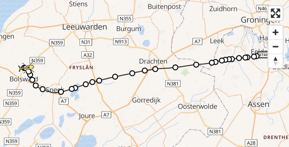Routekaart van de vlucht: Lifeliner 4 naar Burgwerd, Mandelandenweg