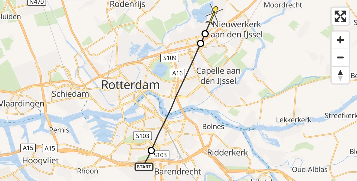 Routekaart van de vlucht: Lifeliner 2 naar Rotterdam, Keyenburg