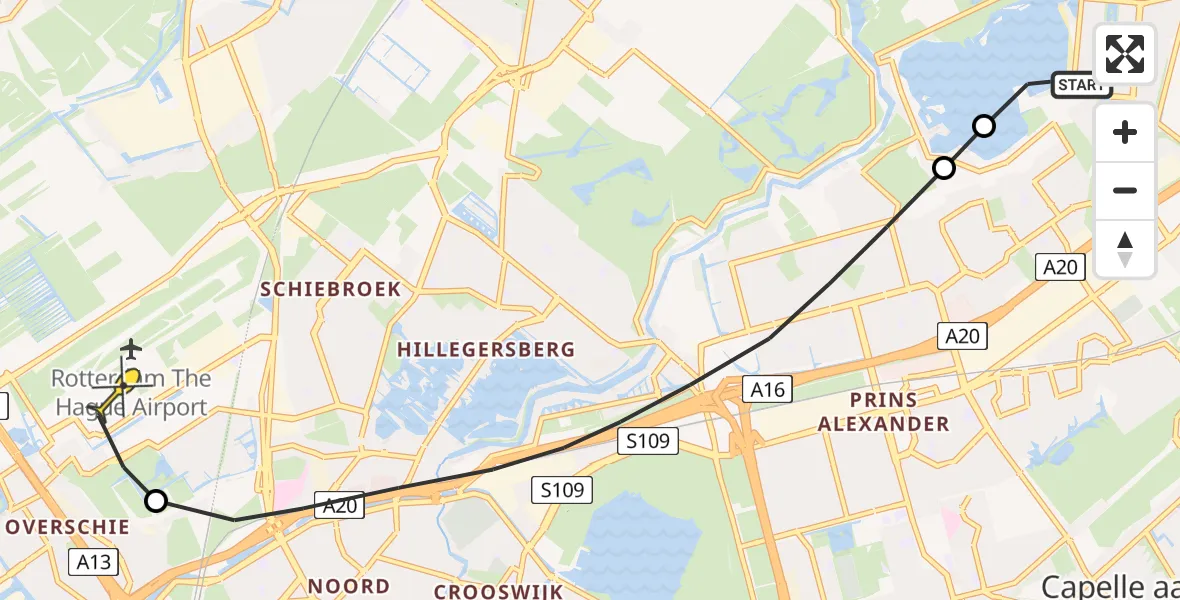 Routekaart van de vlucht: Lifeliner 2 naar Rotterdam The Hague Airport, Wollefoppenweg