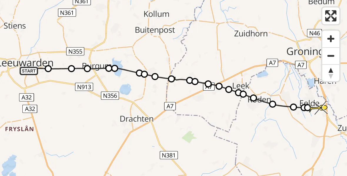 Routekaart van de vlucht: Lifeliner 4 naar Groningen Airport Eelde, Kurkemeerstraat