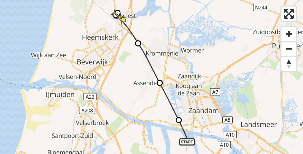 Routekaart van de vlucht: Lifeliner 1 naar Uitgeest, Overtoom