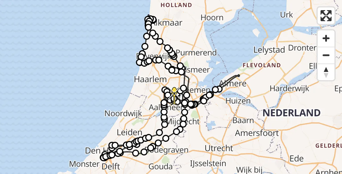 Vluchtroute Politiehelikopter van Schiphol naar Schiphol