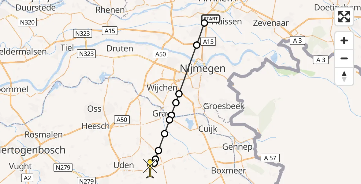 Routekaart van de vlucht: Lifeliner 3 naar Vliegbasis Volkel, Hazenkamp