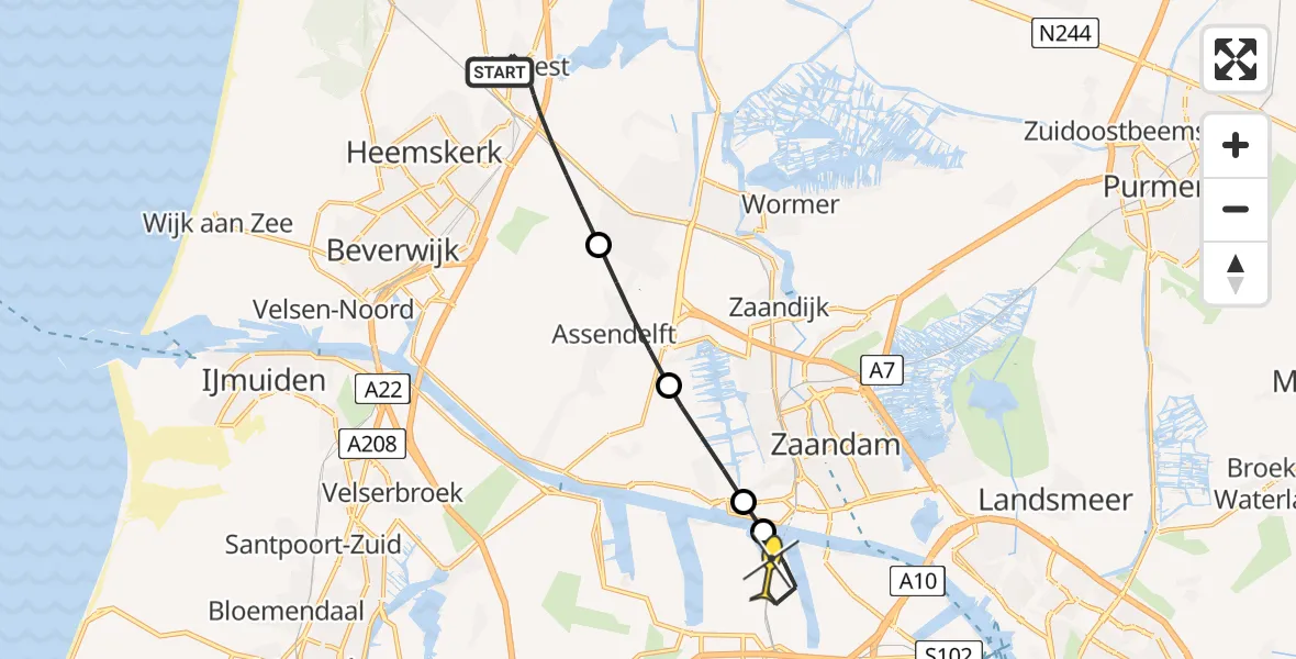 Routekaart van de vlucht: Lifeliner 1 naar Amsterdam Heliport, Westergeestervaart