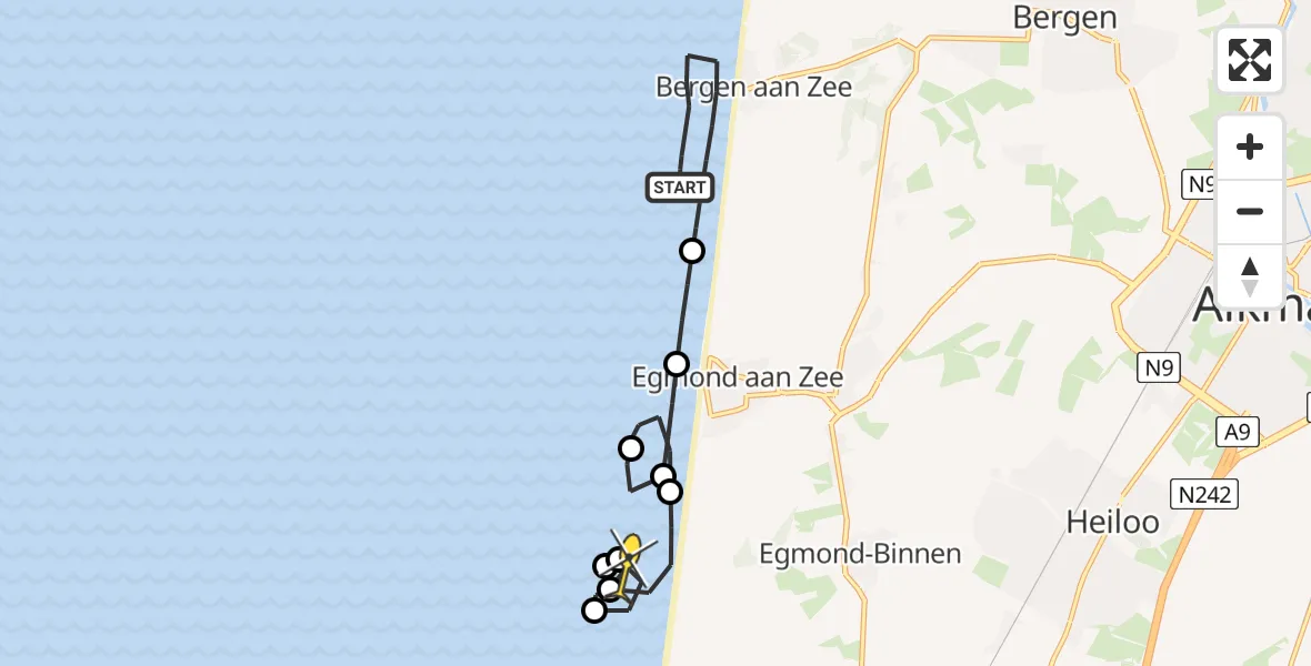 Routekaart van de vlucht: Kustwachthelikopter naar Egmond-Binnen, Parkweg