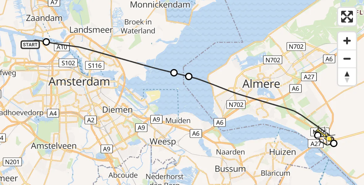 Routekaart van de vlucht: Lifeliner 1 naar Almere, Westhavenweg