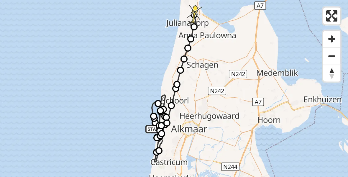 Routekaart van de vlucht: Kustwachthelikopter naar Vliegveld De Kooy, Strandslag 28