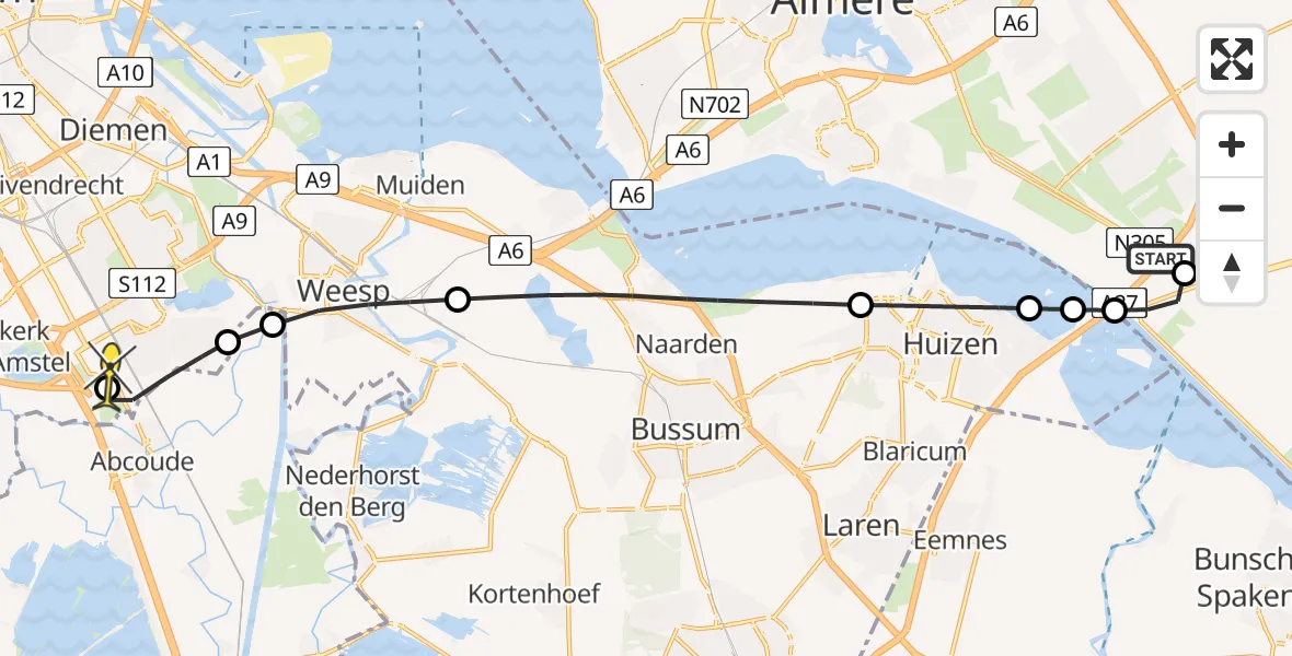 Routekaart van de vlucht: Lifeliner 1 naar Academisch Medisch Centrum (AMC), Nekkeveldweg