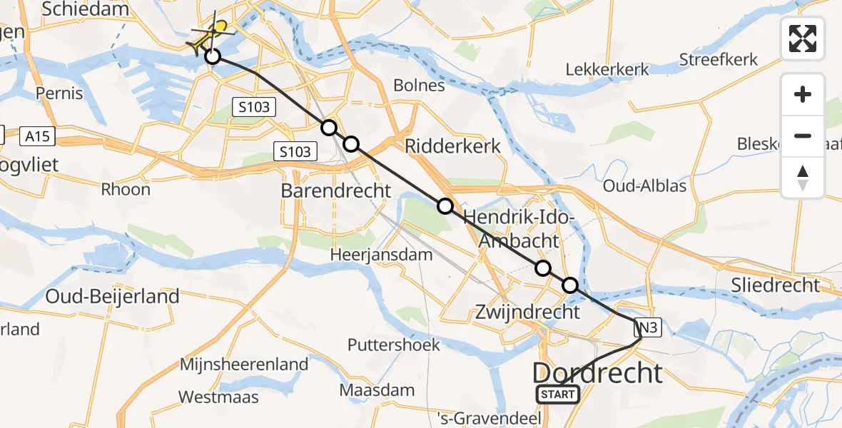 Routekaart van de vlucht: Lifeliner 2 naar Erasmus MC, Max Gootelaan