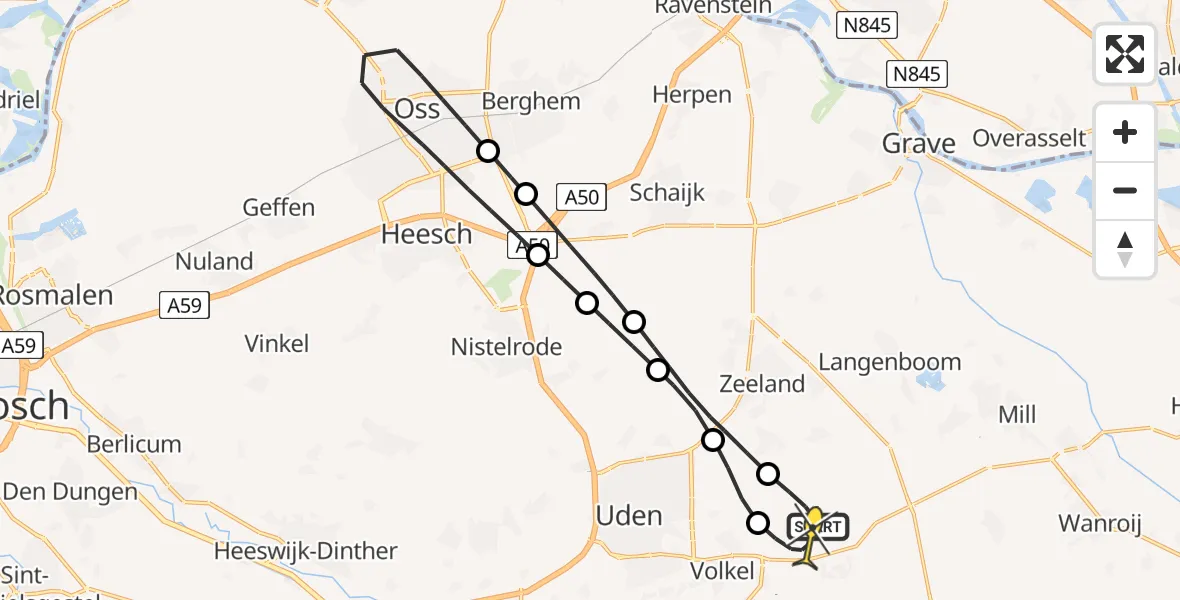 Routekaart van de vlucht: Lifeliner 3 naar Vliegbasis Volkel, Houtvennen