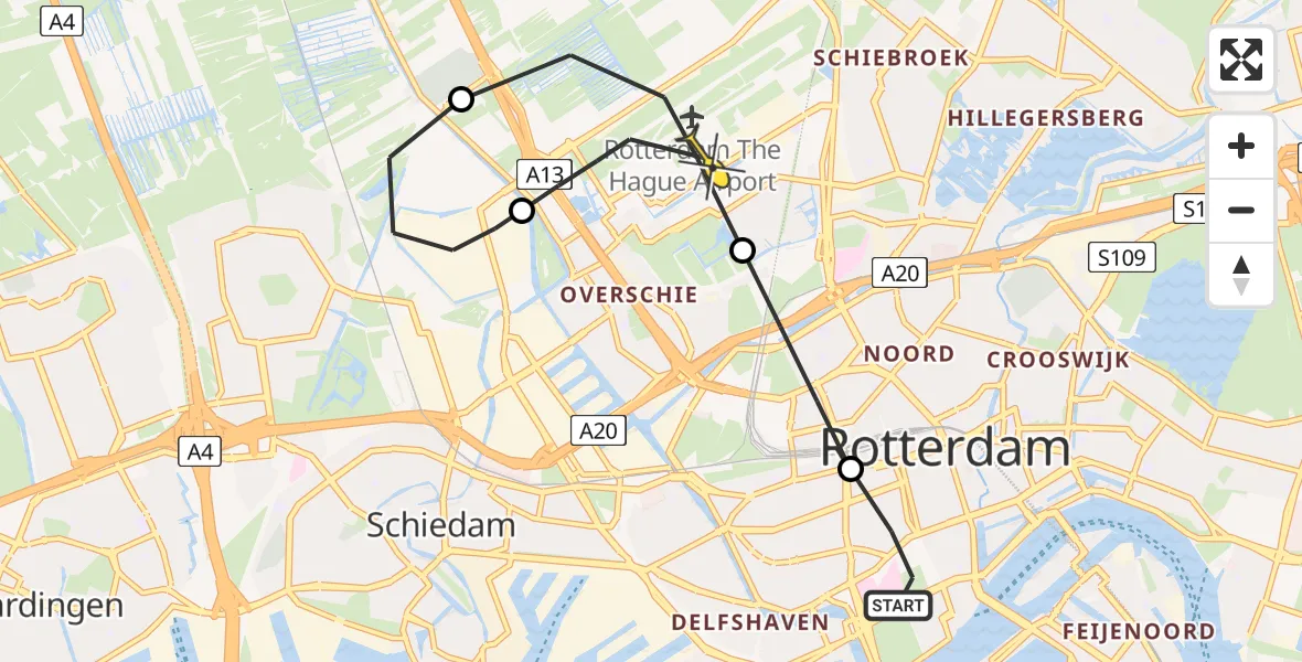 Routekaart van de vlucht: Lifeliner 2 naar Rotterdam The Hague Airport, Henegouwerlaan
