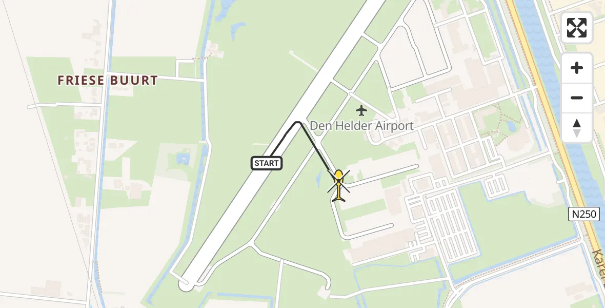 Routekaart van de vlucht: Kustwachthelikopter naar Vliegveld De Kooy, Luchthavenweg