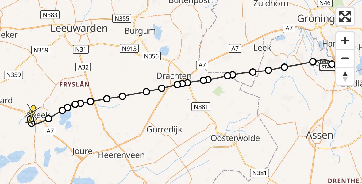 Routekaart van de vlucht: Lifeliner 4 naar Sneek, Oosterbroek