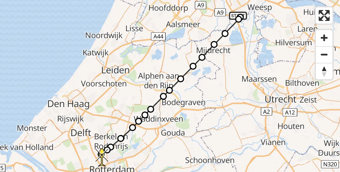 Routekaart van de vlucht: Lifeliner 2 naar Rotterdam The Hague Airport, Holendrechterweg