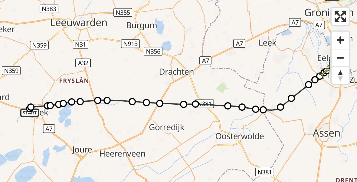 Routekaart van de vlucht: Lifeliner 4 naar Groningen Airport Eelde, Stadsrondweg-Noord