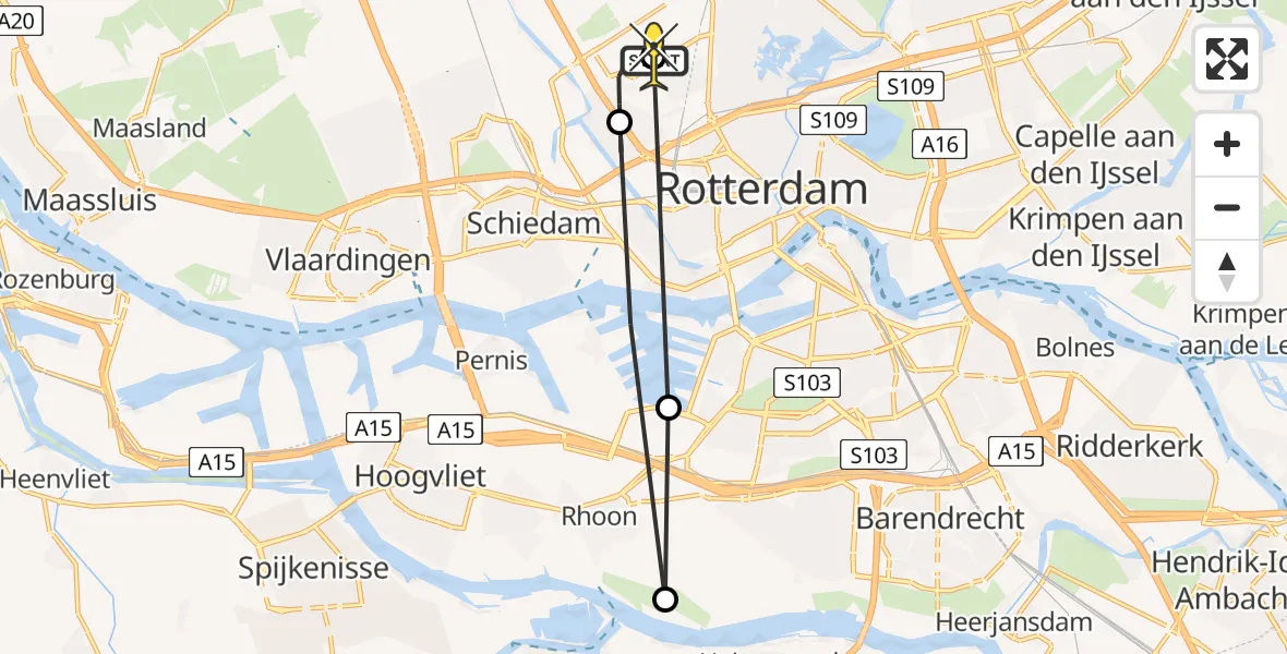 Routekaart van de vlucht: Lifeliner 2 naar Rotterdam The Hague Airport, Brandenburgbaan