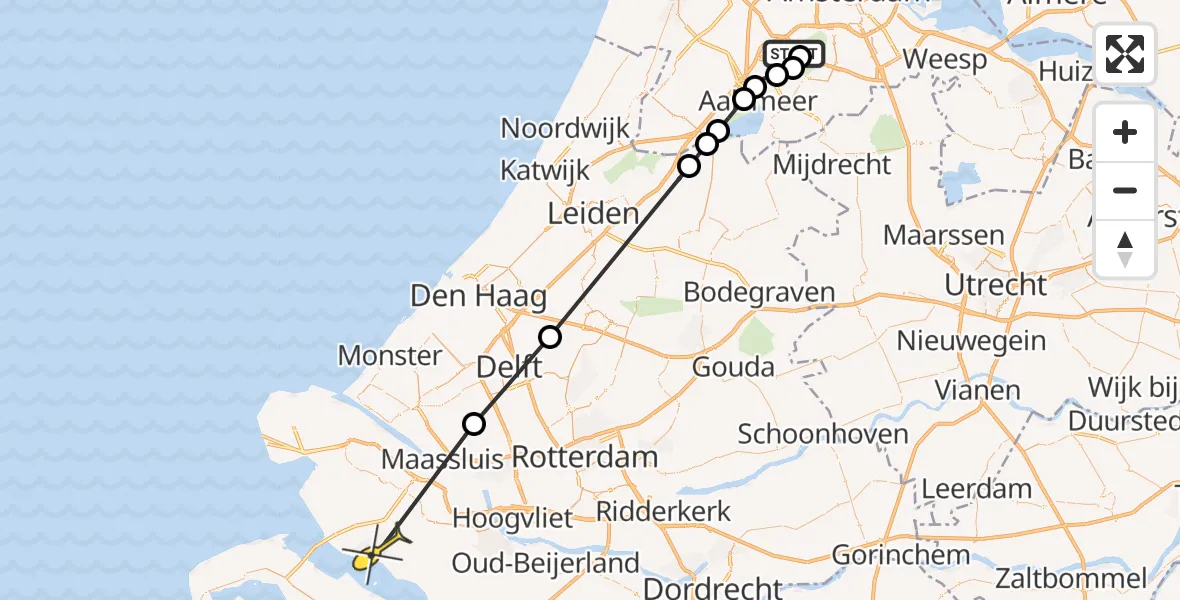 Routekaart van de vlucht: Politiehelikopter naar Hellevoetsluis, Kraayveldstraat