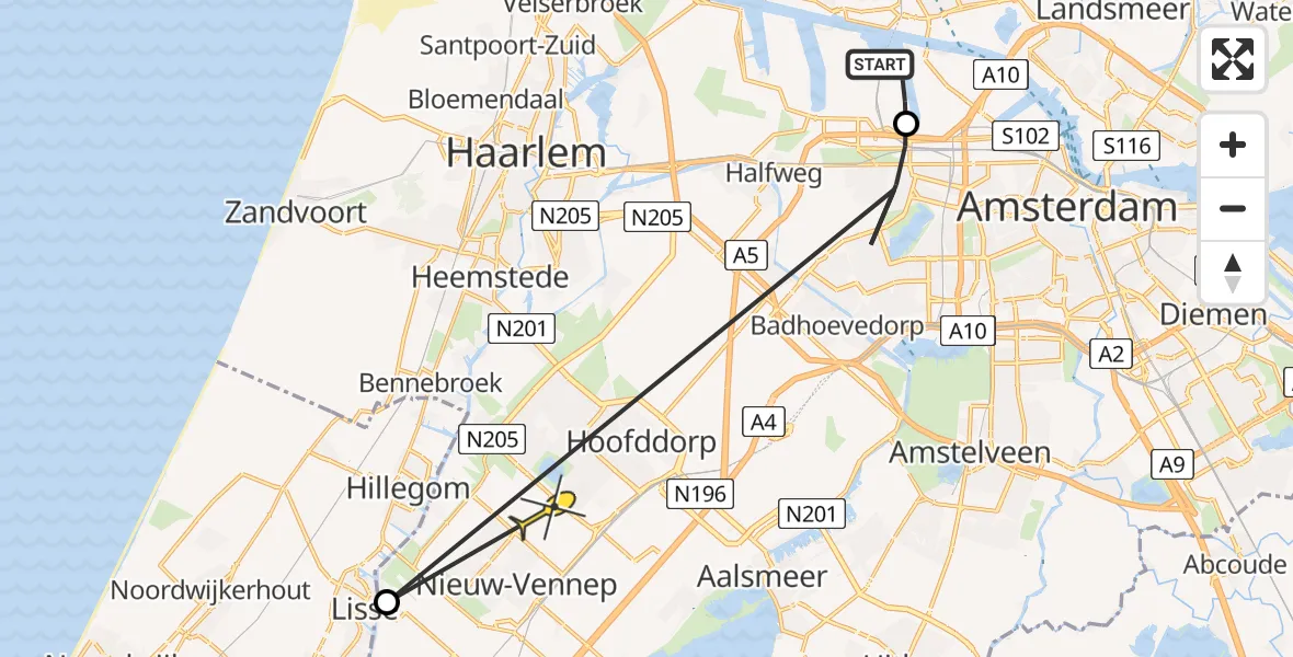 Routekaart van de vlucht: Lifeliner 1 naar Nieuw-Vennep, Bosporushaven
