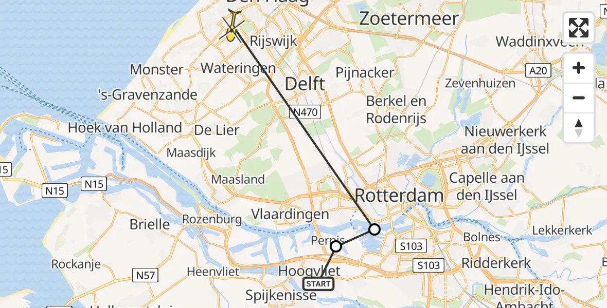 Routekaart van de vlucht: Politiehelikopter naar Den Haag, Streefwaalseweg