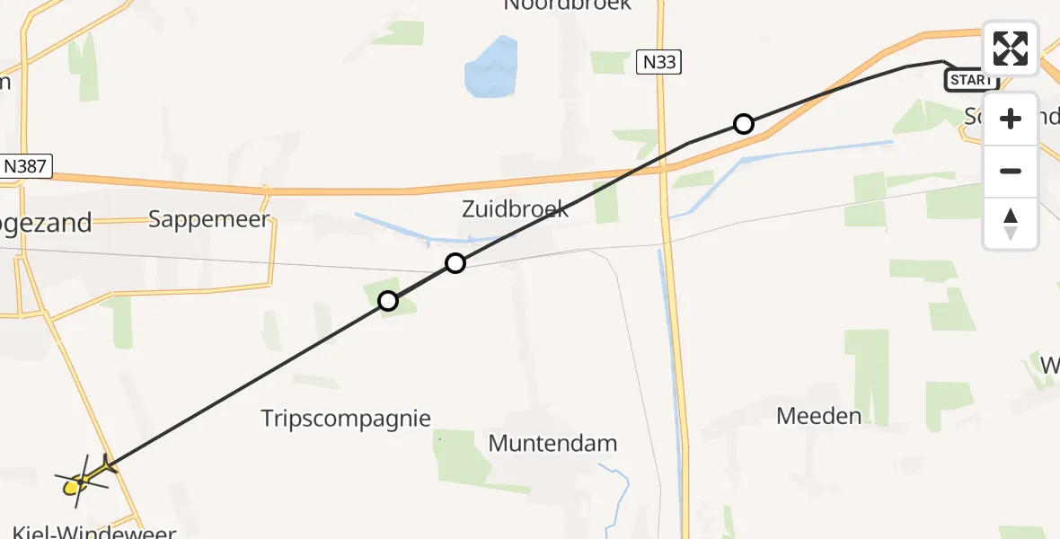 Routekaart van de vlucht: Lifeliner 4 naar Kiel-Windeweer, Scheemderzwaag