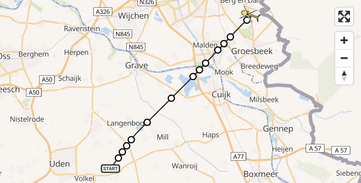 Routekaart van de vlucht: Lifeliner 3 naar Berg en Dal, Valkenlaagte