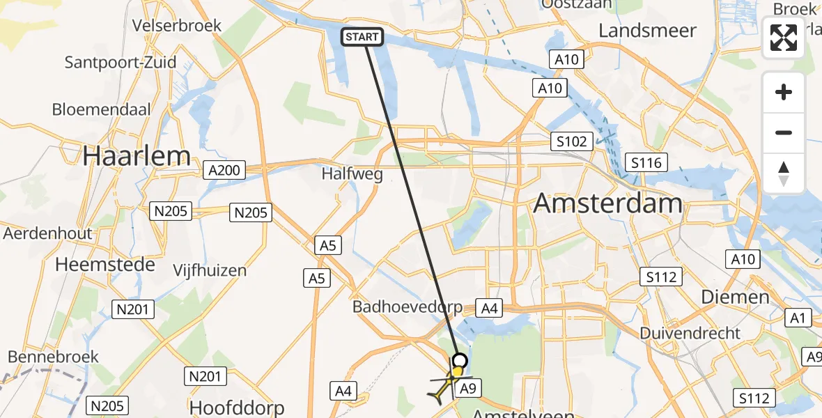 Routekaart van de vlucht: Politieheli naar Schiphol, Thermiekstraat