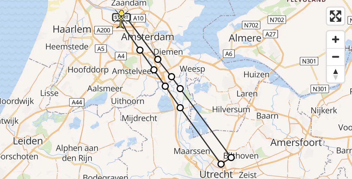Routekaart van de vlucht: Lifeliner 1 naar Amsterdam Heliport, Van der Madeweg