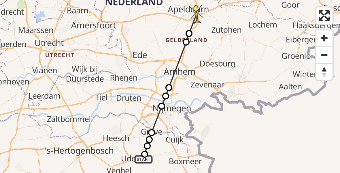 Routekaart van de vlucht: Lifeliner 3 naar Apeldoorn, Trentsedijk