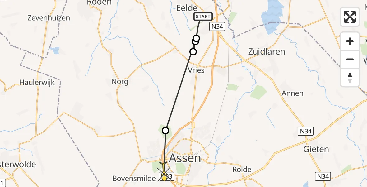 Routekaart van de vlucht: Lifeliner 4 naar Assen, Moespot