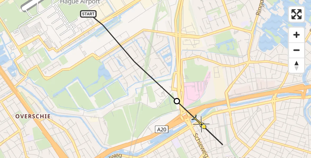 Routekaart van de vlucht: Lifeliner 2 naar Rotterdam, G.K. van Hogendorpweg